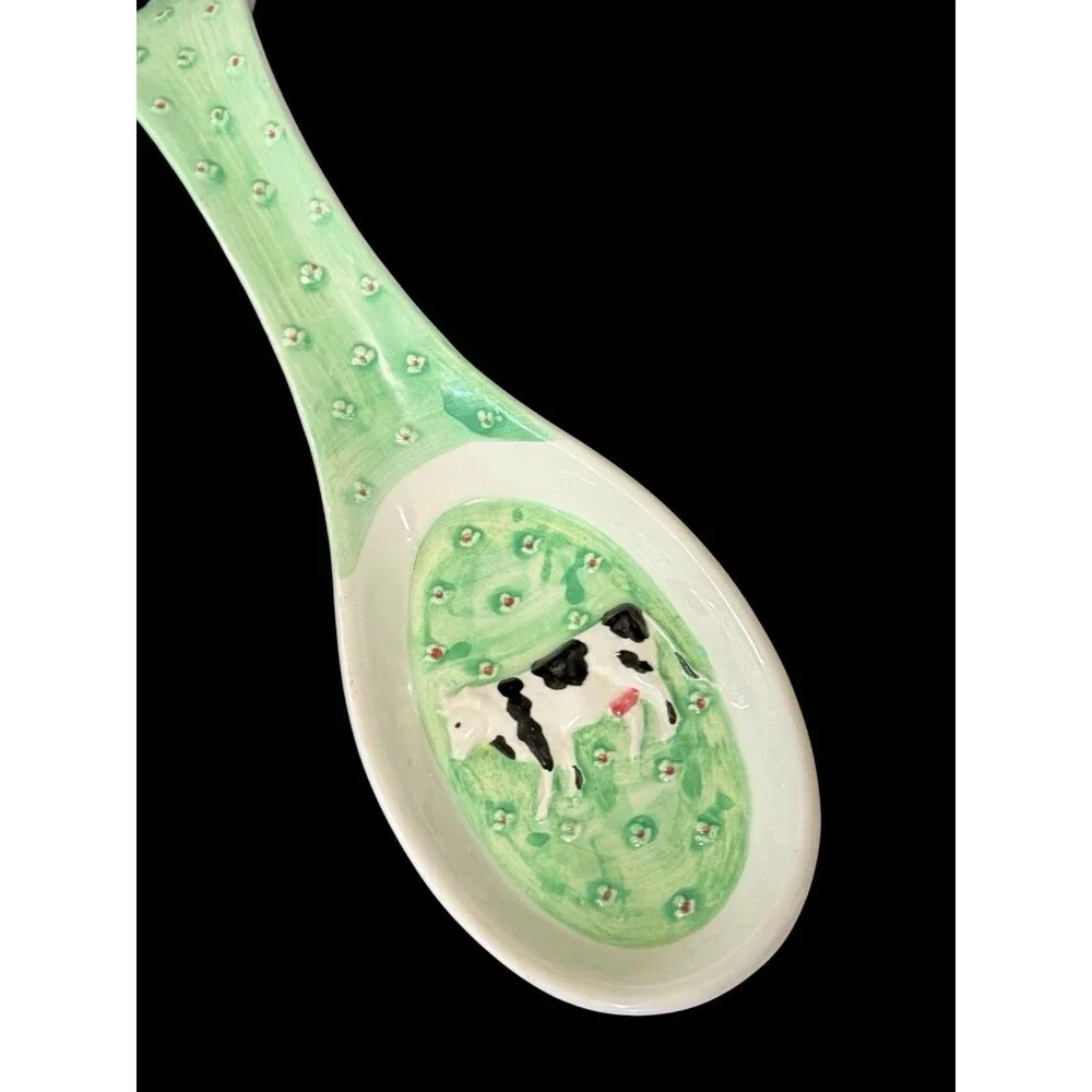 Vtg Green Ware Andrea West For Sigma Cow Spoon Rest 1982 Farmhouse Cottage Core